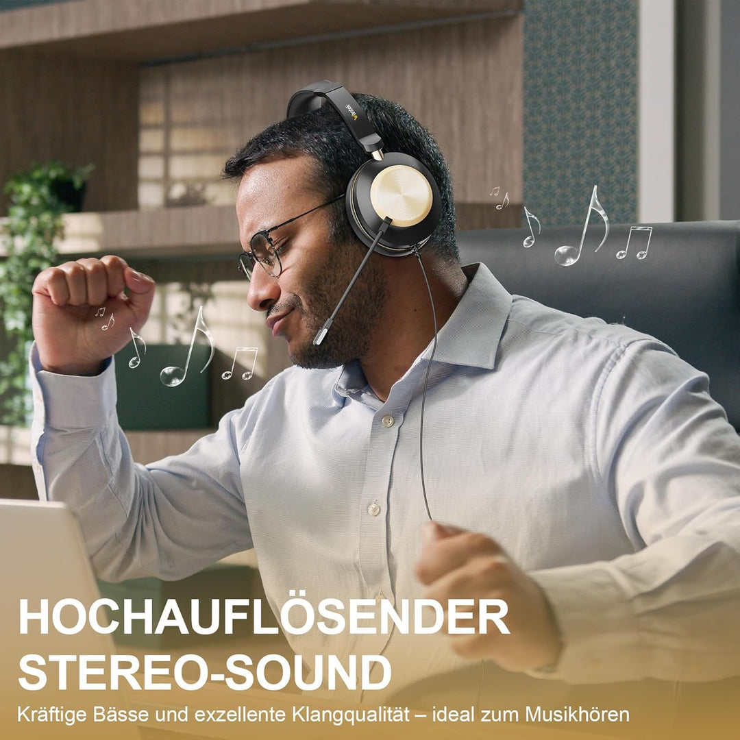 Wantek 882F Headsets mit Mikrofon Noise Cancelling und USB A 3,5mm Stecker Typ C Adapter für Call Ce