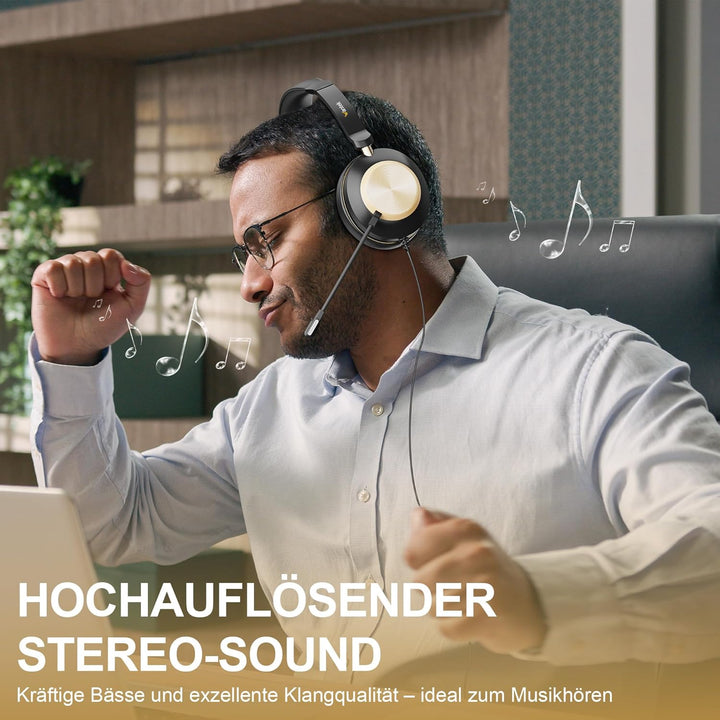 Wantek 882F Headsets mit Mikrofon Noise Cancelling und USB A 3,5mm Stecker Typ C Adapter für Call Ce