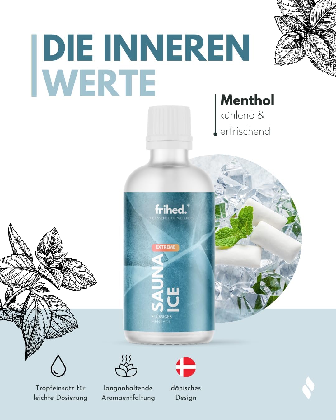 frihed.® Sauna Ice - Mentholkristalle in flüssig für alle Sauna Arten - extrem kalter Sauna Duft - h