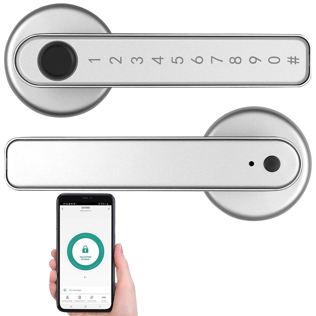 VisorTech Türgriff: Smarter Sicherheits-Türbeschlag mit Finger-Scanner, PIN & App, silber (Fingerabd