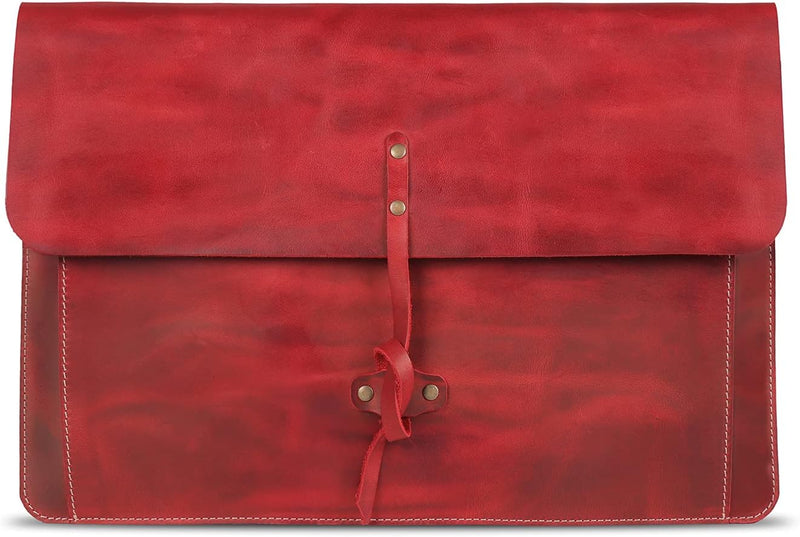 Londo Real Grain Leather MacBook Pro Case with Front Pocket & Flap Closure (Rot, 15-16 Zoll) OTTO507