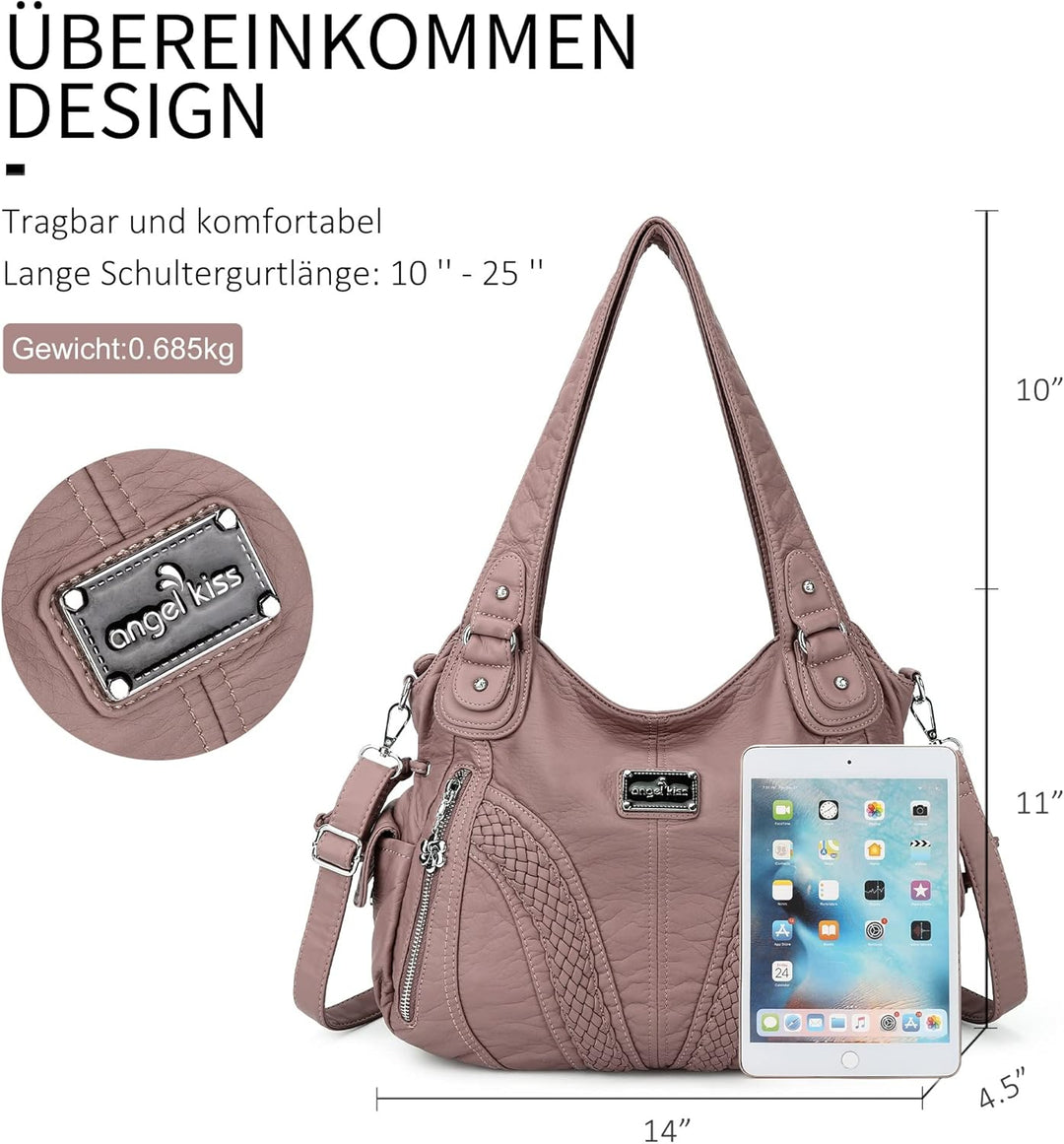 Angel Kiss Handtasche Damen Schultertasche Multifunktionale Umhängetaschen Wasserdicht PU Veganes Le