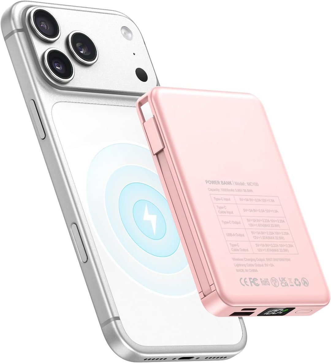 Magsaf Power Bank 10000mAh, Wireless Magnetische Powerbank Schnelles Laden mit LED-Display Mini powe