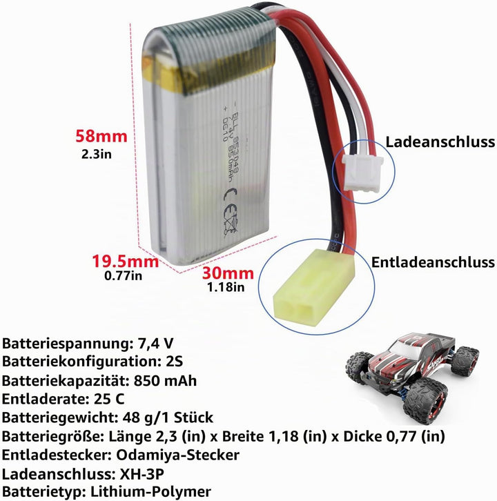 ZYGY 2pcs 7.4V 850mah Lithium Batterie &amp; 2in1 Ladegerät für 9300 9301E 9302E 9303E 9034E 9305E 9310