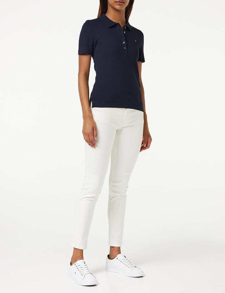 Tommy Hilfiger Damen Poloshirt Kurzarm 1985 Slim Pique Polo Ss Slim Fit L Blau (Desert Sky), L Blau