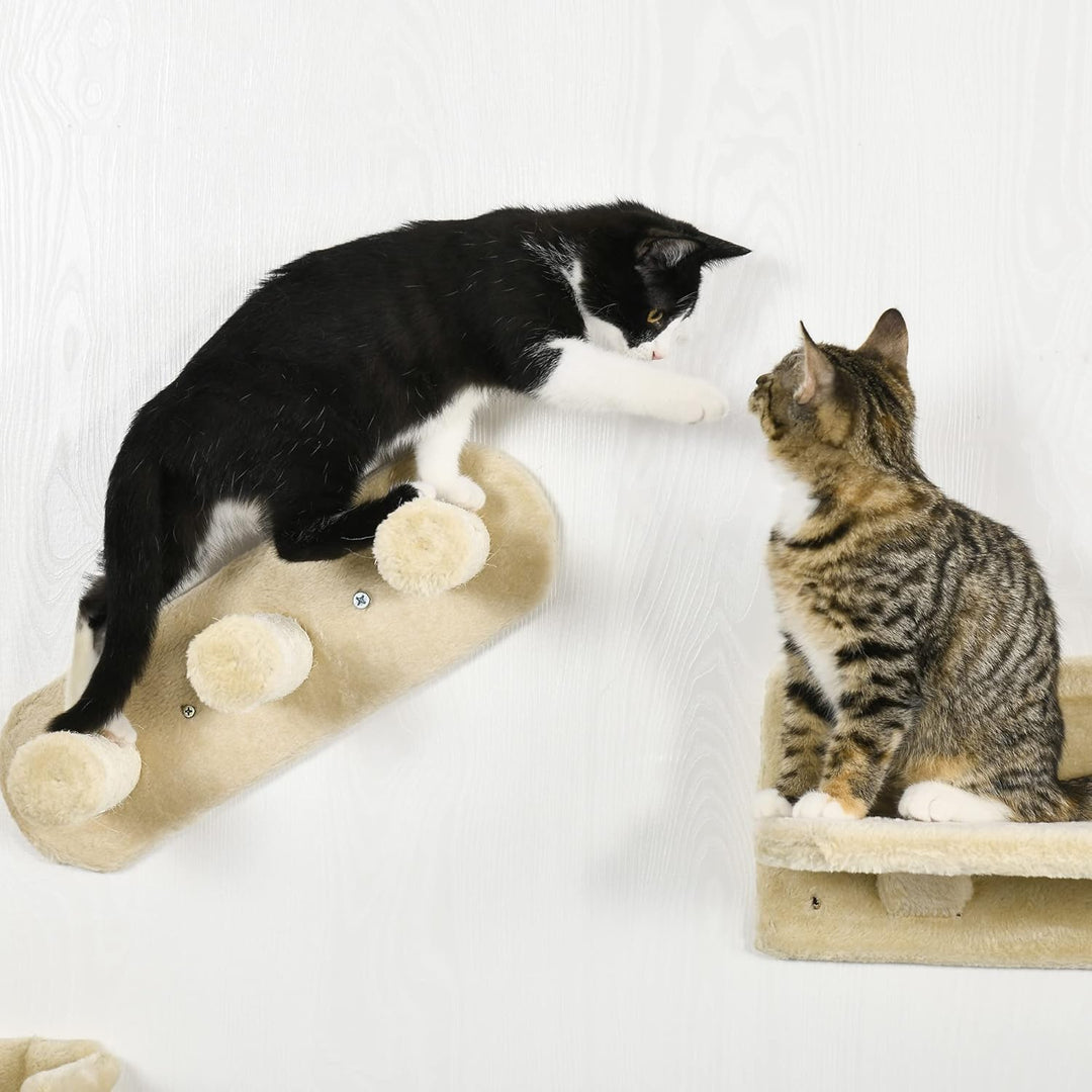 PawHut Kletterwand Katzen 4-teilig Katzen Kletterwand Set mit Kaztentreppe, Katzenbrücke, Hängematte
