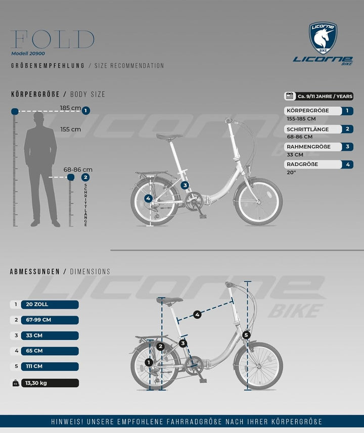 Licorne Bike Fold Premium Klapprad Aluminium 6 Gang Shmano Kettenschaltung Quick-Fold-System Klappfa