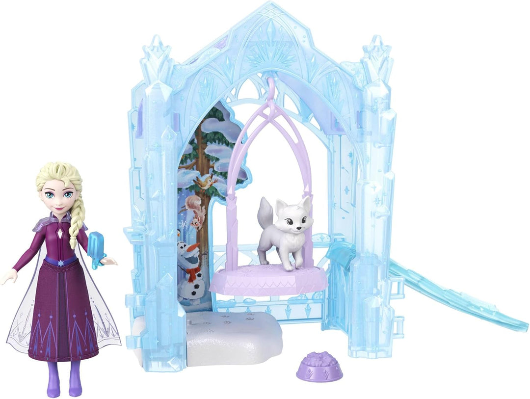 Mattel Disney Die Eiskönigin kleine ELSA-Puppe und winterliches Tierspielset mit Fuchs- und Vogelfig