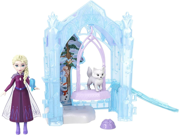 Mattel Disney Die Eiskönigin kleine ELSA-Puppe und winterliches Tierspielset mit Fuchs- und Vogelfig