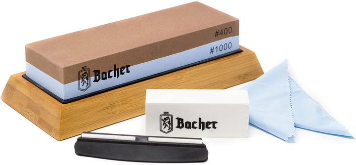 Bacher Premium Schleifstein. Zweiseitig, Körnung 400/1000 Wetzstein Abziehsteine. Messerschärfer Was
