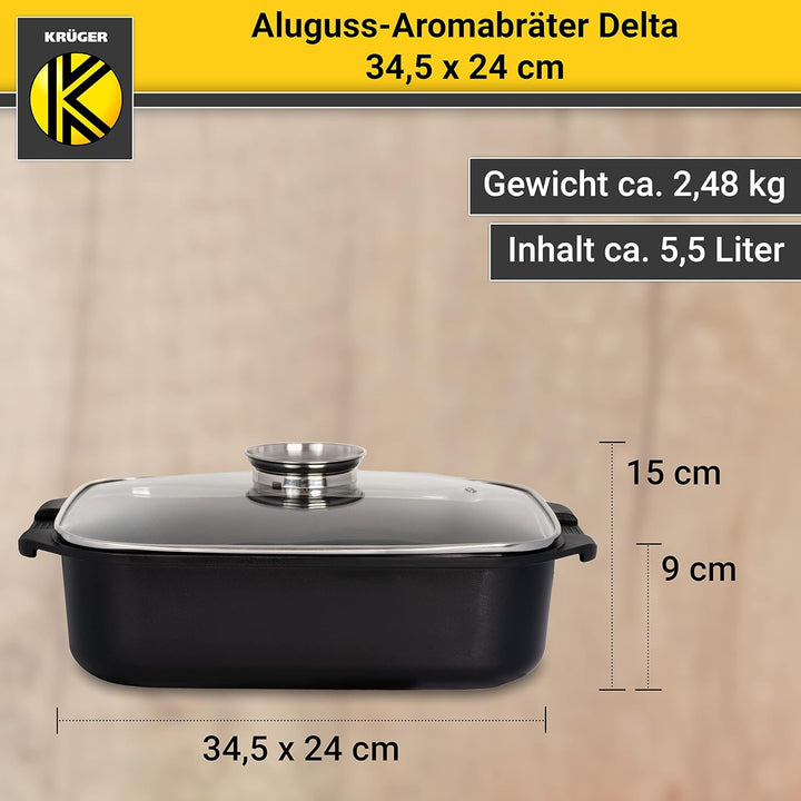 Krüger Aluguss-Bräter - Bräter mit Antihaft-Versiegelung (Aluguss-Aromabräter Delta - mit Induktion