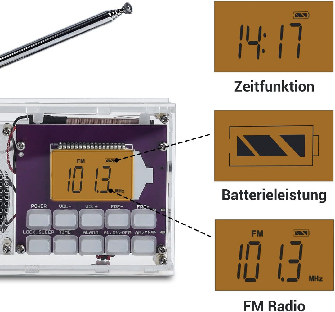 DONGKER Drahtloser FM-Radio Bausatz mit Uhr und Memory Funktion - Perfekt für Lötprojekte, DIY Elekt