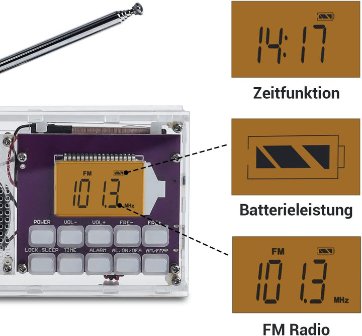 DONGKER Drahtloser FM-Radio Bausatz mit Uhr und Memory Funktion - Perfekt für Lötprojekte, DIY Elekt