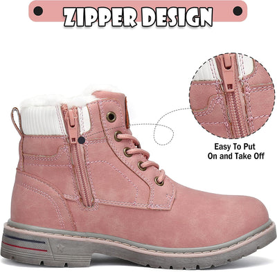 Mishansha Kinder Schnürstiefel Warme Gefüttert Winterschuhe für Jungen Mädchen Gr.24-38 36 EU Rosa,