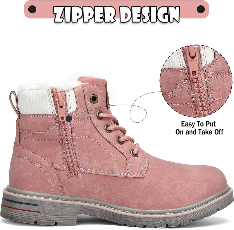 Mishansha Kinder Schnürstiefel Warme Gefüttert Winterschuhe für Jungen Mädchen Gr.24-38 27 EU Rosa,