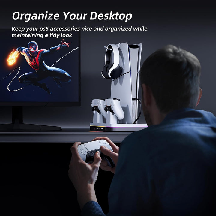 Mytrix Fast Charging Stand RGB Cooling Fan for PS5 Slim Console (Disc & Digital), with Controller Ch