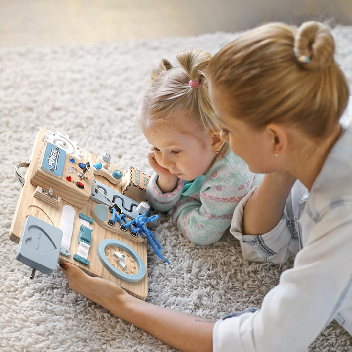 Joyreal LED Montessori Busy Board - Motorikbrett ab 18M+ Monate Activity Board Motorikboard Montesso