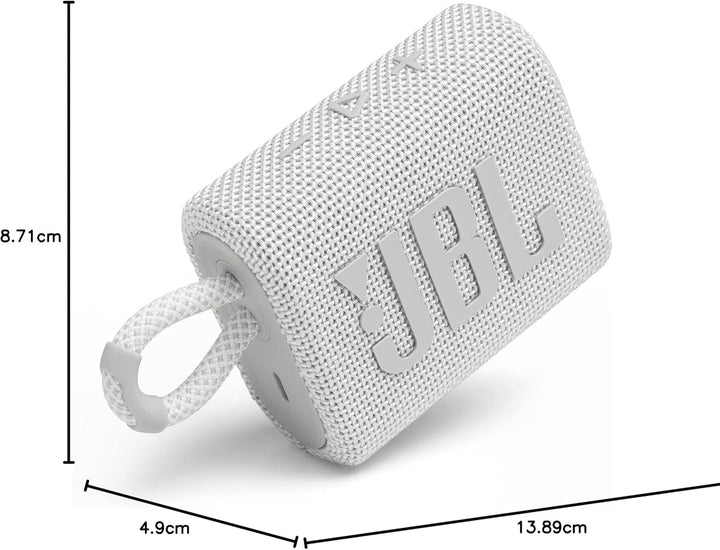 JBL GO 3 kleine Bluetooth Box in Weiss – Wasserfester, tragbarer Lautsprecher für unterwegs – Bis zu