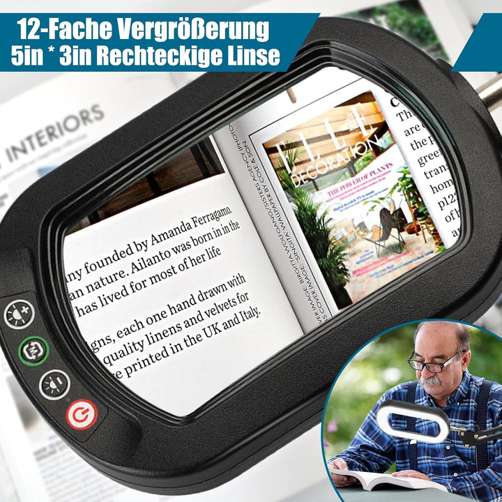 Veemagni 10X Rectangle Lupe mit Licht und Ständer, 5 Farbmodi stufenlos dimmbar, 2-in-1 LED beleucht