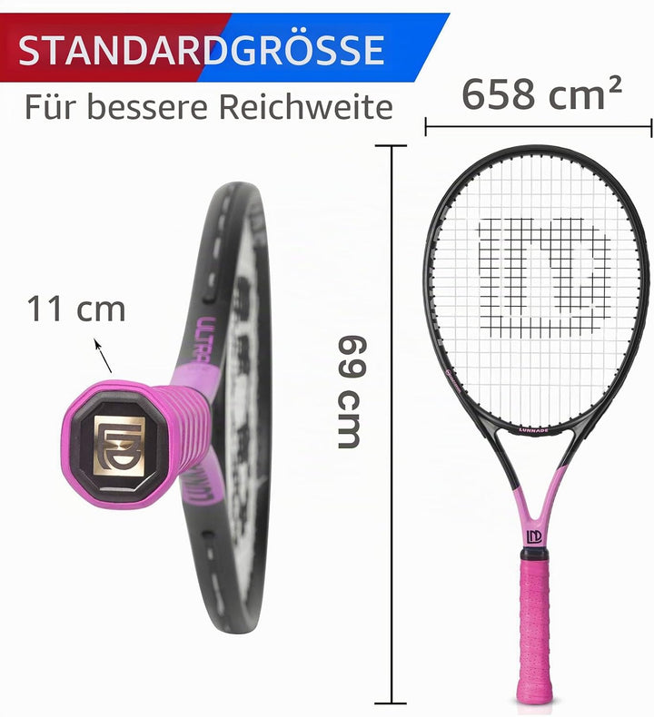 27 Zoll Tennisschläger für Erwachsene, 2 Tennisschläger mit Hülle,Geeignet für Damen Herren Anfänger