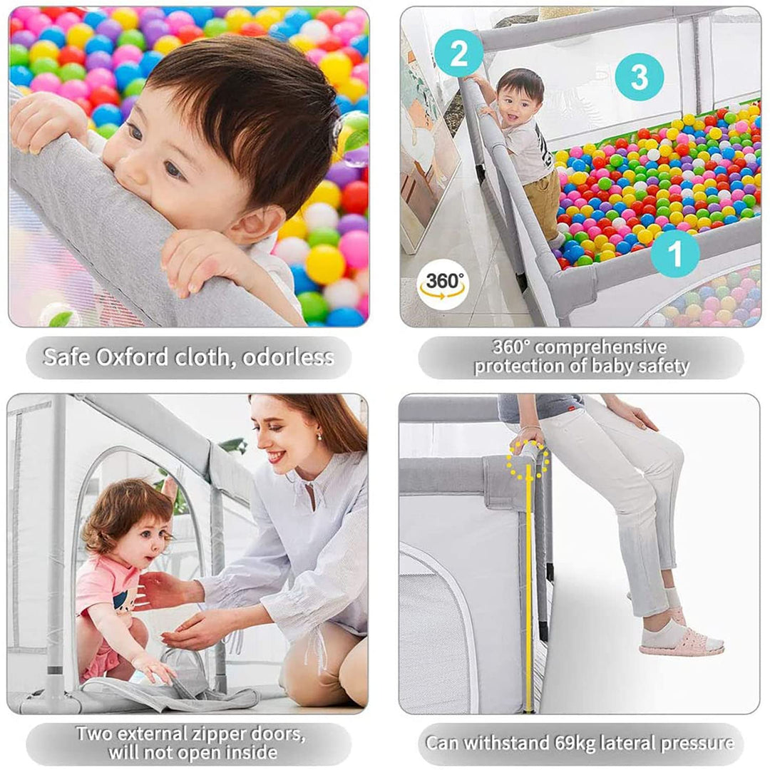 EAQ Baby Laufstall 150x180cm Laufgitter Sicherheitsspielplatz mit superweichem, atmungsaktivem Netz,