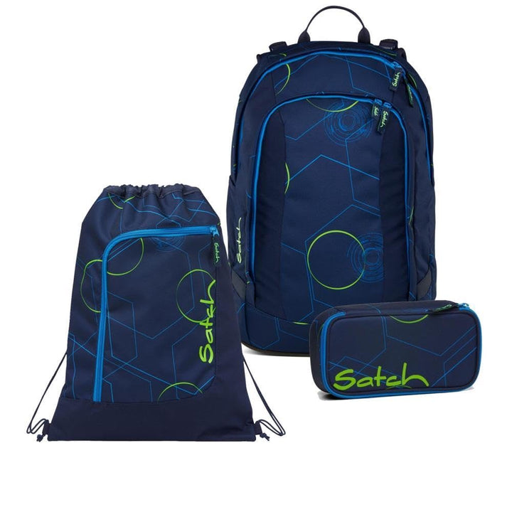 Satch Air Schulrucksack Set 3tlg. inkl. Schlamperbox und Sportbeutel Blue Tech, Blue Tech