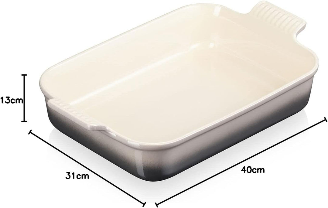 Le Creuset Rechteckige Auflaufform Tradition aus Steinzeug, 32 cm, 2.31 kg, Flint, 71102324440001 Fl