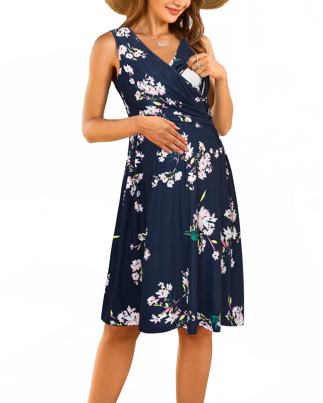 OUGES Damen Winter Umstandskleid Stillkleid Baumwolle Schwangere Lässiges Herbst Kleider mit Taschen