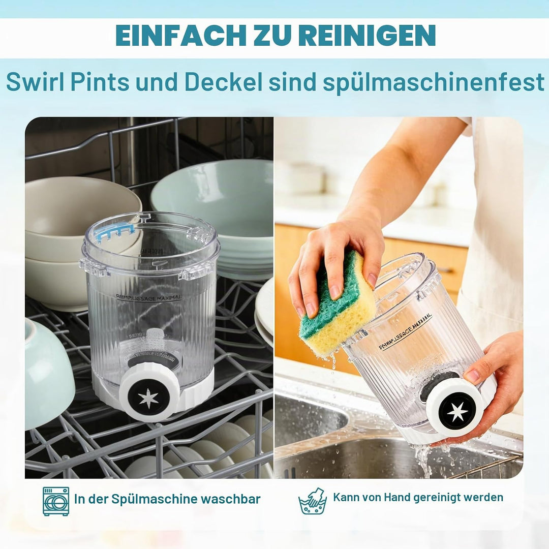 4 Stück Ersatz für Ninja Creami Swirl Behälter NC701EU 480ML, BPA-frei &amp; Spülmaschinenfest, Ersatzbe