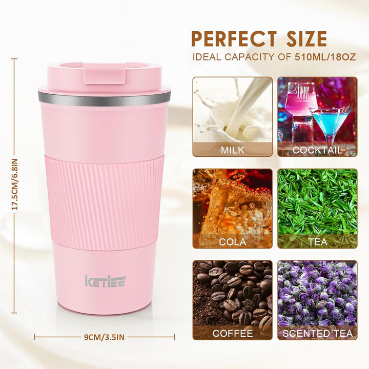 KETIEE Kaffeebecher to go,510ml Thermobecher Kaffee-to-go,Kaffeebecher Thermo,Doppelwandig Reisebech