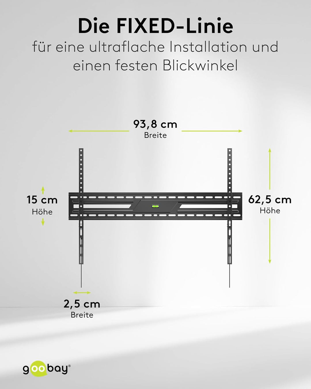 goobay TV Wandhalterung -Fixed- 43 bis 100 Zoll (109-245 cm) Extraflache Wandhalterung (2,7 cm Absta