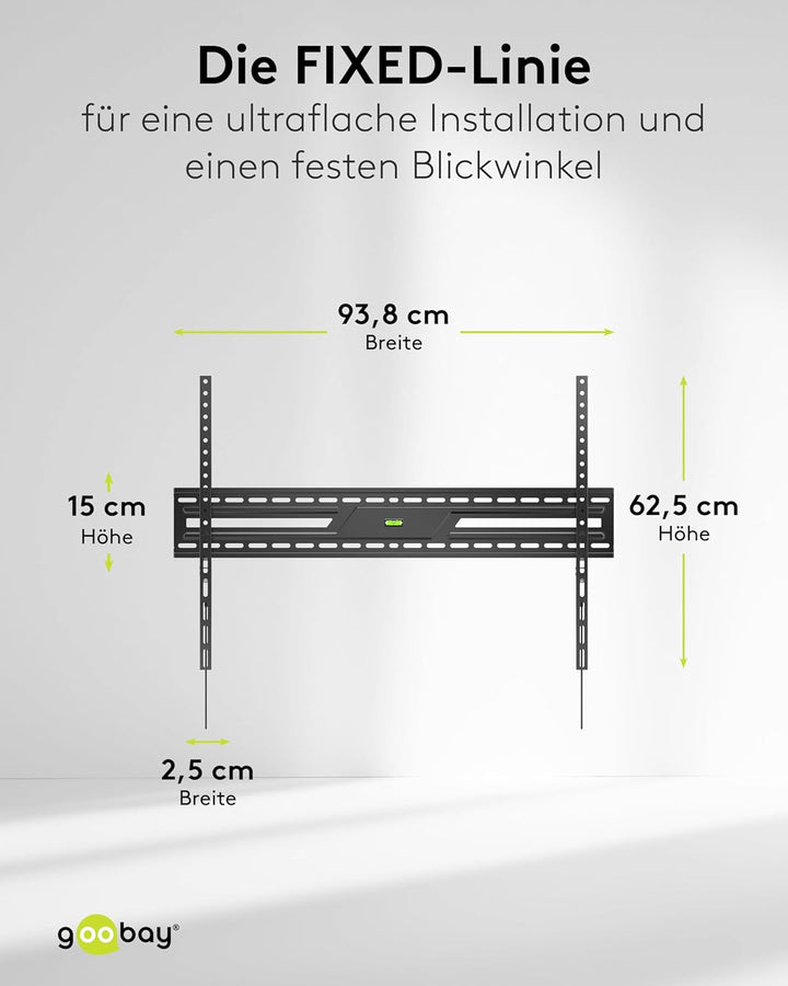 goobay TV Wandhalterung -Fixed- 43 bis 100 Zoll (109-245 cm) Extraflache Wandhalterung (2,7 cm Absta