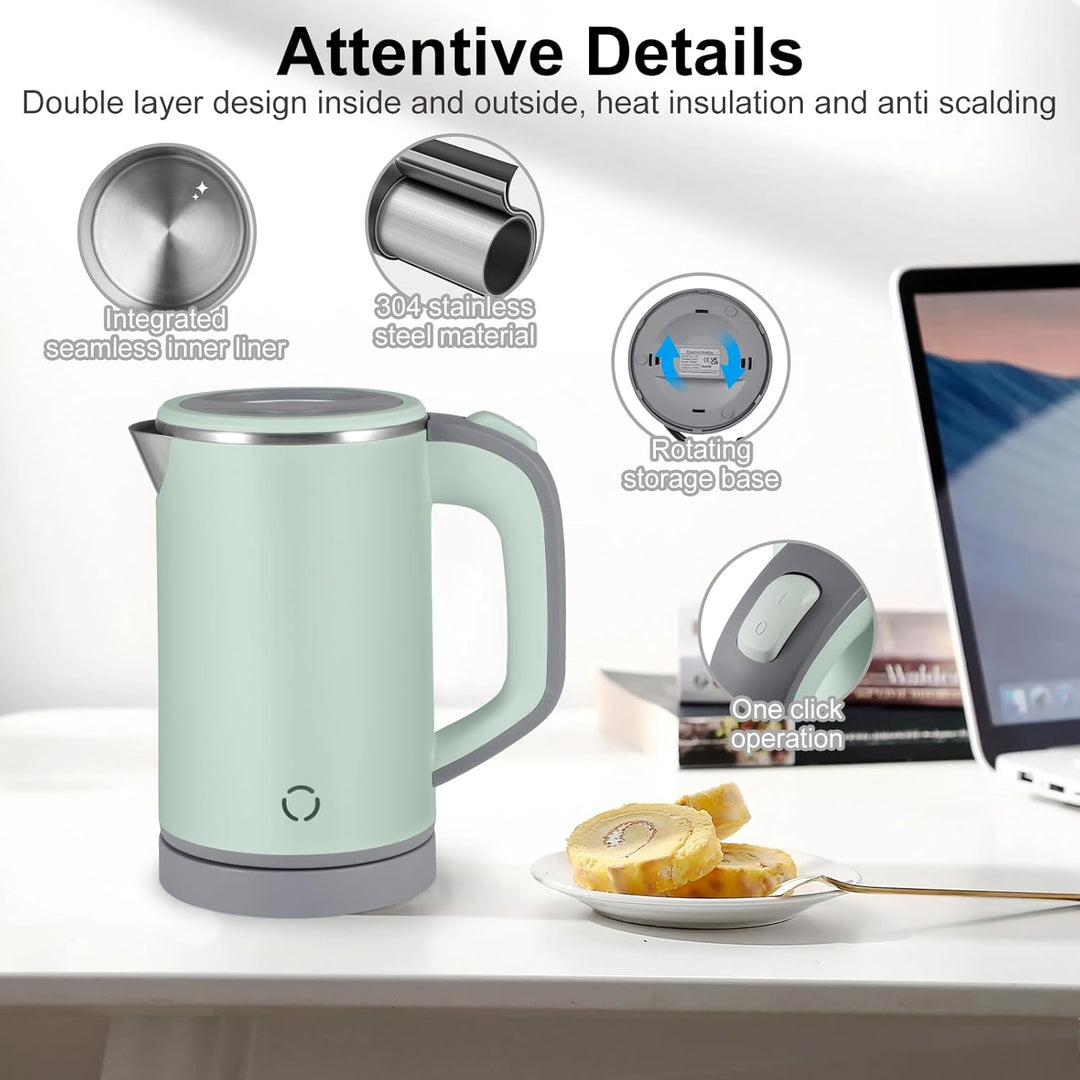 Towwoo 800ML Reisewasserkocher Klein, 600W 5 Minuten Schnelles Kochen Mini Edelstahl Wasserkocher, Ü