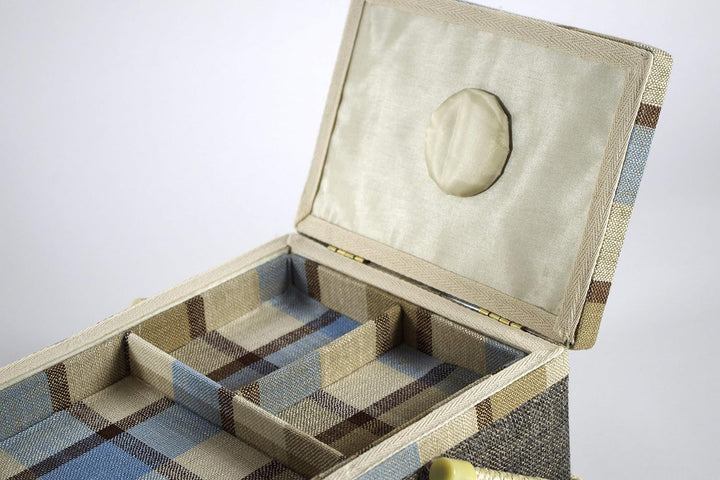 Kobolo Nähkästchen Nähkorb Nähkörbchen Nähkasten - blau kariert - Stoff - 33x23x17 cm