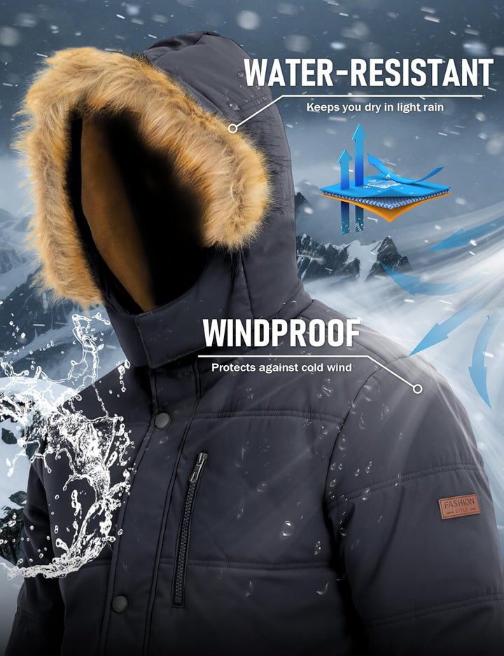 MAGCOMSEN Herren Winter Parka Jacke Winddicht Outdoor Warme Fleecejacke Freizeit Übergangsjacke Wass