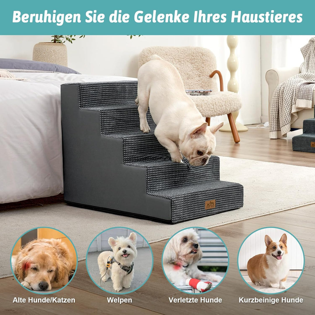 Hundetreppe für Kleine Hunde, 5 Stufen Breiter Haustiertreppe für Bett Couch Auto, 60cm Hoch Hochdic