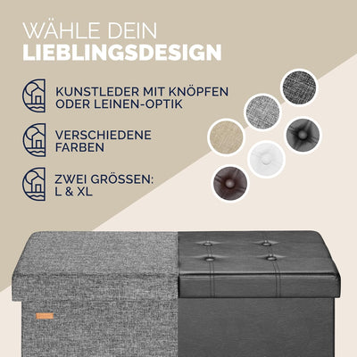 Casaria® Sitzbank mit Stauraum 80x40x40cm Dunkelgrau Deckel Klappbar Gepolstert Faltbar 100L Stoff S