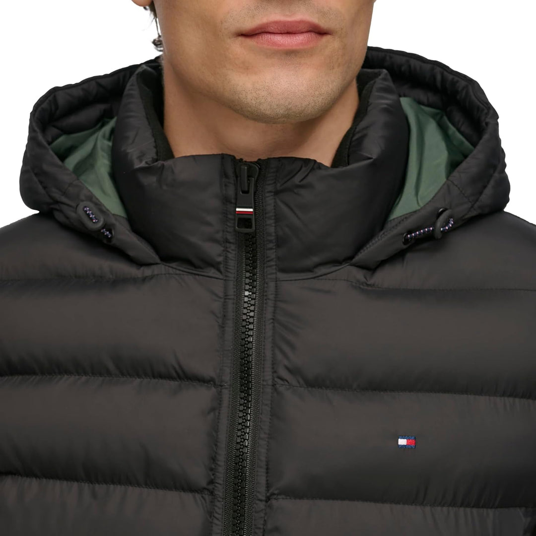 Tommy Hilfiger Herren Klassische Kapuzenjacke (Normale Grössen) Daunenalternative Mantel XXL Schwarz