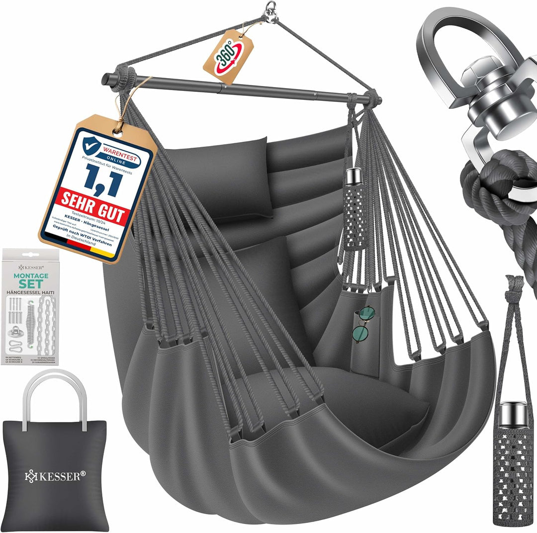 KESSER® Hängesessel Haiti 150kg Traglast, Hängestuhl 360° Drehung, Hängeschaukel Indoor-Outdoor UV-b