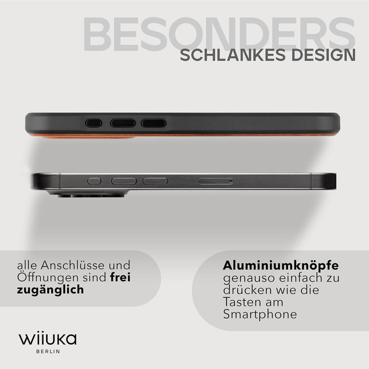 WIIUKA Hülle für iPhone 15 Pro Max, Leder aus Deutschland, Lederhülle extra Dünn, Premium Handyhülle
