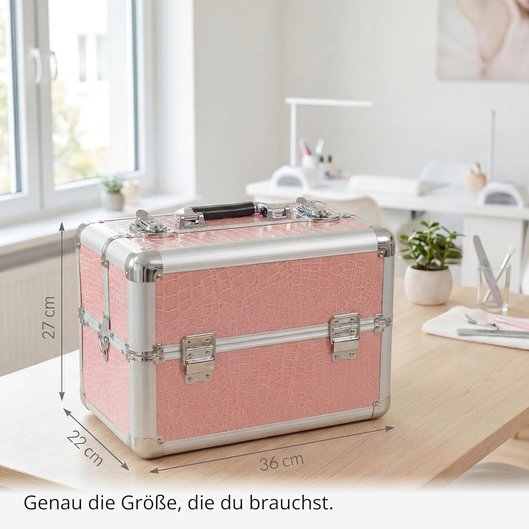N&BF Kleiner Profi Kosmetikkoffer in Pink | Robust Dank ABS Kunststoff & hochwertigen Alu | Abschlie