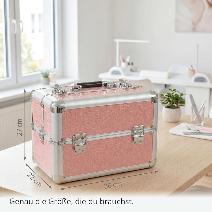 N&BF Kleiner Profi Kosmetikkoffer in Pink | Robust Dank ABS Kunststoff & hochwertigen Alu | Abschlie