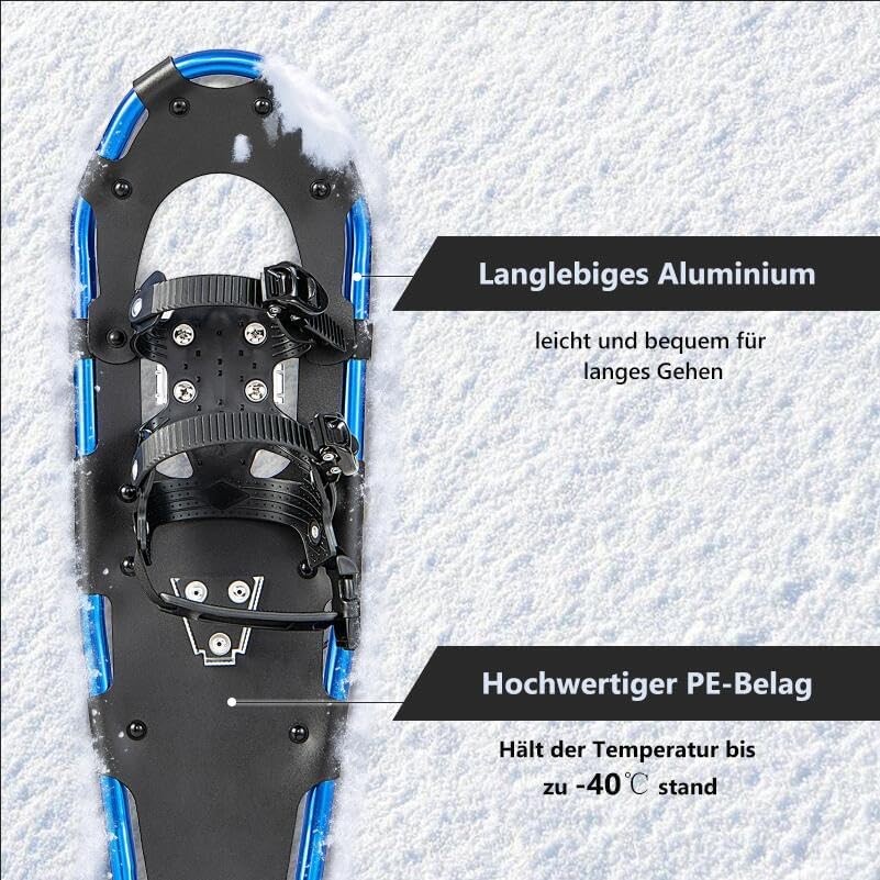 GYMAX 53/63/76 cm Schneeschuhe, leichte Geländeschneeschuhe-Set, 3 in 1 Schneeschuhset mit Trekkings