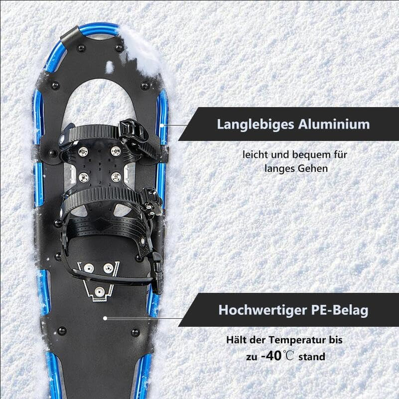 GYMAX 53/63/76 cm Schneeschuhe, leichte Geländeschneeschuhe-Set, 3 in 1 Schneeschuhset mit Trekkings