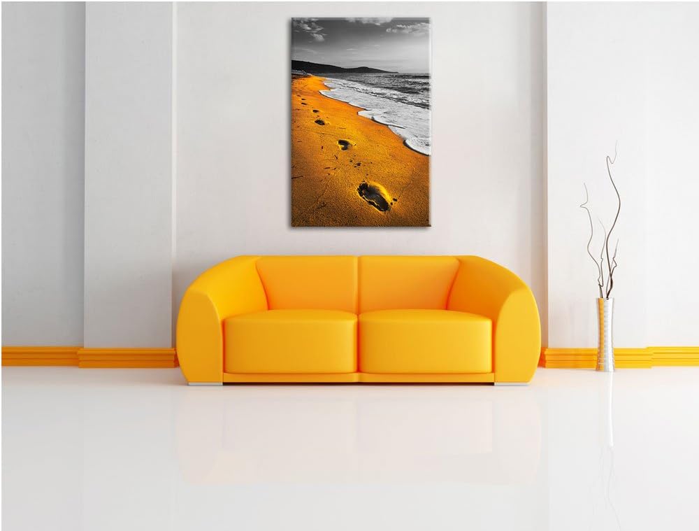Spuren Im Sand am weiten Meer schwarz/weiss Format: 100x70 auf Leinwand, XXL riesige Bilder fertig g