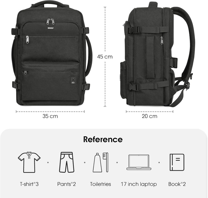 WANDF Handgepäck Rucksack 45x36x20cm für Easyjet Airlines, Untersitz-Reise-Handgepäck-Tasche mit Nas