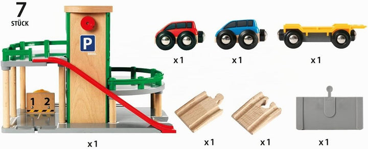 BRIO World 33204 Parkhaus, Strassen &amp; Schienen – Eisenbahnzubehör für die BRIO Holzeisenbahn – Empfo