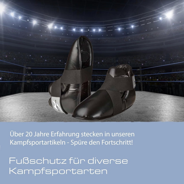 Ju-Sports Fussschoner schwarz - Gepolsterter Kampfsport &amp; Kickboxen Fussschutz mit Klettband &amp; Zehen