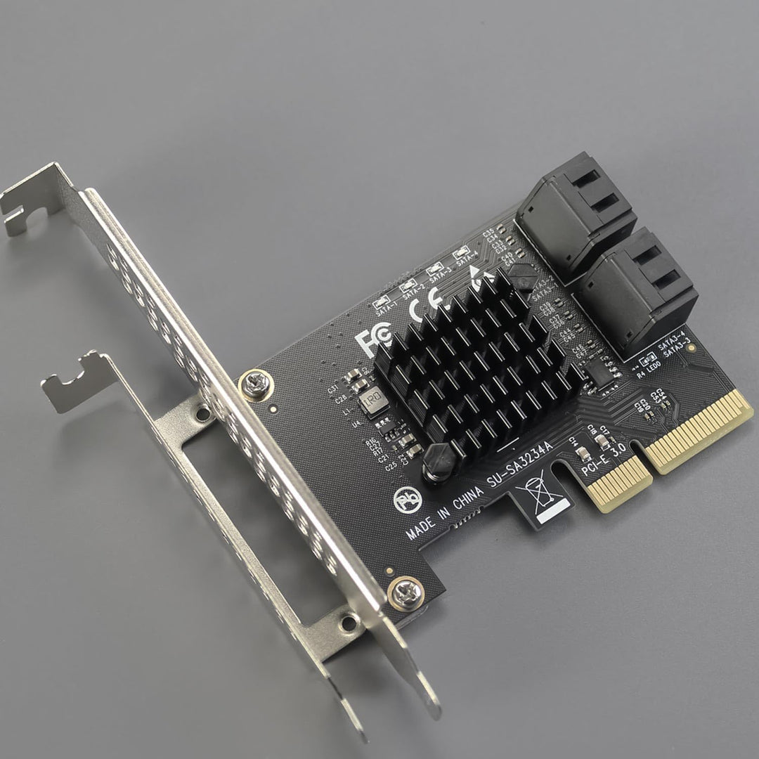 GLOTRENDS SA3234-C 4-Port PCIe X4 SATA Erweiterungskarte mit SATA- und Stromkabeln, kompatibel mit W