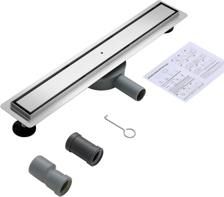 Duschrinne Befliesbar 80cm Gebürstet, 360° Siphon mit Geruchsstop und Haarsieb, 304 Edelstahl Ablauf